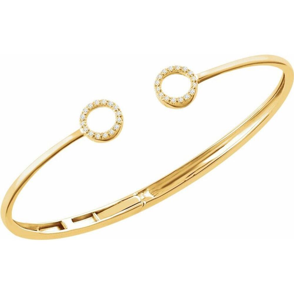 14k Yellow Gold 1/8 Ctw Diamond Circle Hinged Cuff Bracelet, 7 Inch
